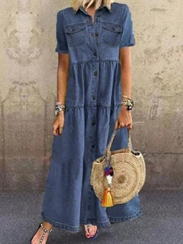 שמלת ג'ינס מכופתרת עם סיומת טוניקה מקסי - SHAY