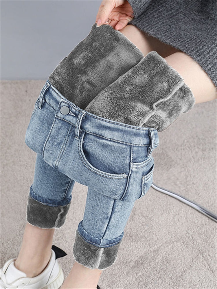 מכנסי ג'ינס סטרצ'ים עם פרווה פנימית סופר מחממת - SCHULZ