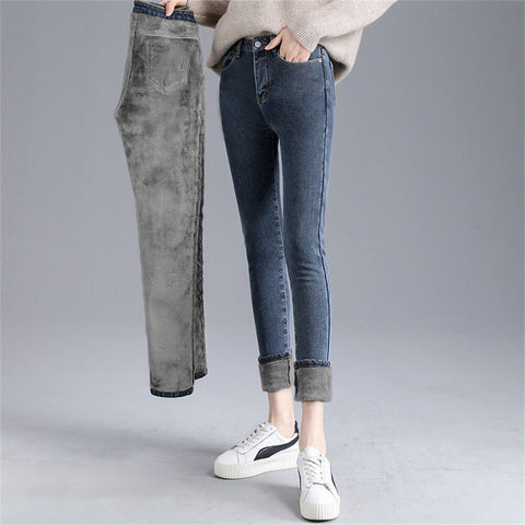 מכנסי ג'ינס סטרצ'ים עם פרווה פנימית סופר מחממת - SCHULZ