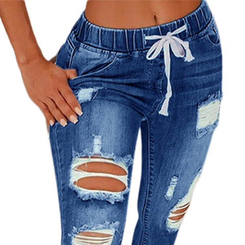 מכנסיי ג'ינס נמתחים בעיצוב קרעים שוס - RIPPED